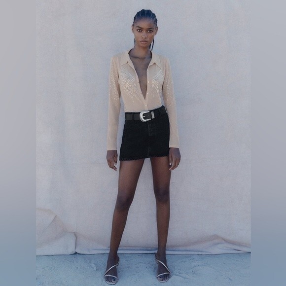 ZARA RHINESTONE TULLE SHIRT - Picture 3 of 4